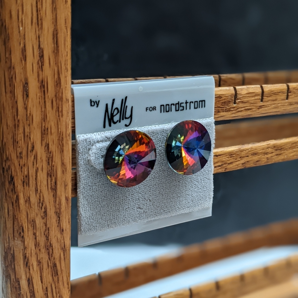 Vintage Nelly by Nordstrom watermelon Rivoli crystal post earrings - Picture 1 of 5